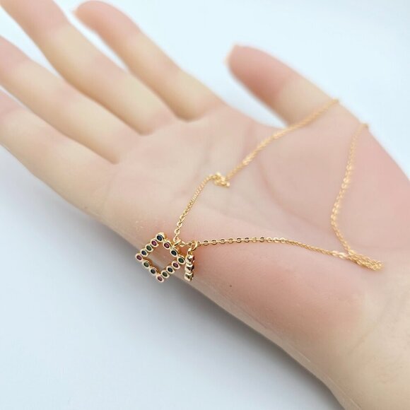 Colorful Initial Pendant Rose Gold Necklace 18+2 Inch Adjustable Chain, XPNL0105 - Picture 12 of 13